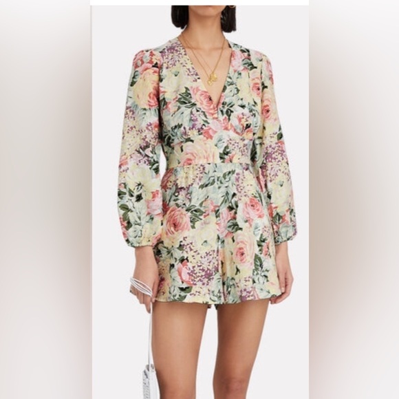 Faithfull the Brand Women’s Linen Floral Romper Yellow Pink Size 4 EUC - Picture 8 of 9